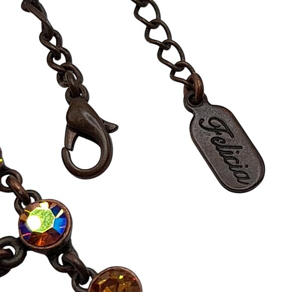 Felecia Topaz Rhinestone Dangle Necklace, Bronze Tone, 17 1/2 Inches, China - Picture 12 of 14